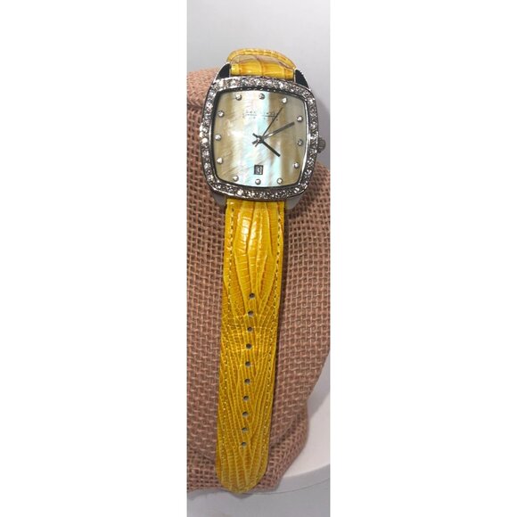 Joan Rivers Classic Wristwatch Yellow Textured Leather Band with a Square Face, main image 5